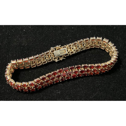8” Garnet Triple Row Bracelet 122 Oval Faceted Gemstones Pomegranate-Seed-Red SEI Gold-Over Sterling Silver 925 3mm x 2 mm (approximately)