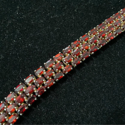 8” Garnet Triple Row Bracelet 122 Oval Faceted Gemstones Pomegranate-Seed-Red SEI Gold-Over Sterling Silver 925 3mm x 2 mm (approximately)