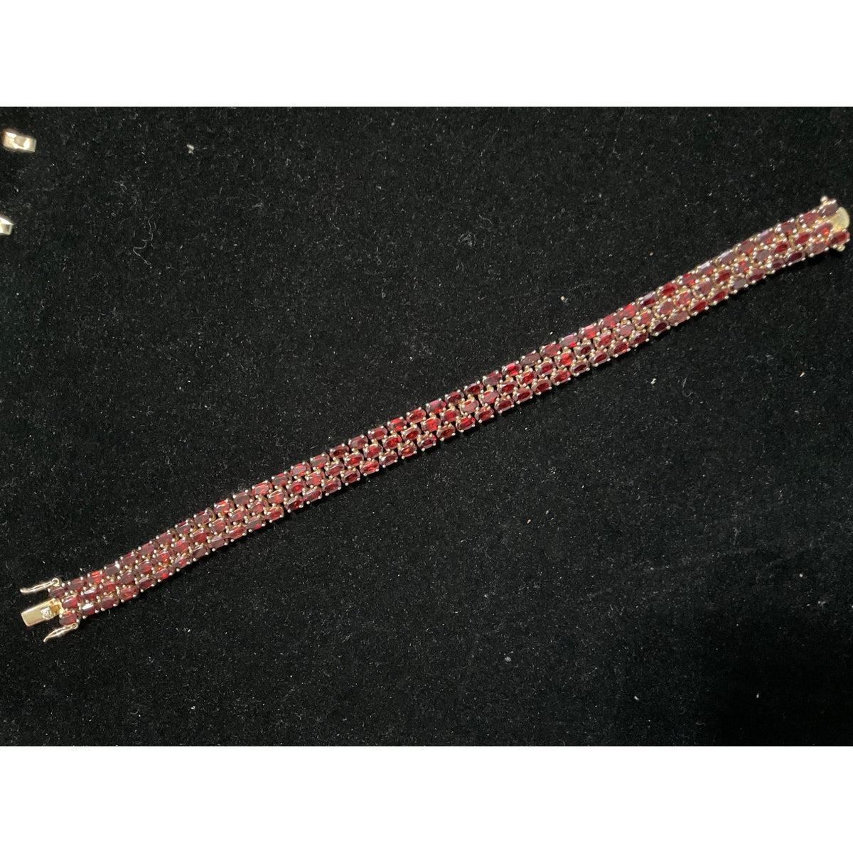 8” Garnet Triple Row Bracelet 122 Oval Faceted Gemstones Pomegranate-Seed-Red SEI Gold-Over Sterling Silver 925 3mm x 2 mm (approximately)