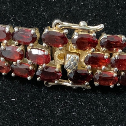 8” Garnet Triple Row Bracelet 122 Oval Faceted Gemstones Pomegranate-Seed-Red SEI Gold-Over Sterling Silver 925 3mm x 2 mm (approximately)