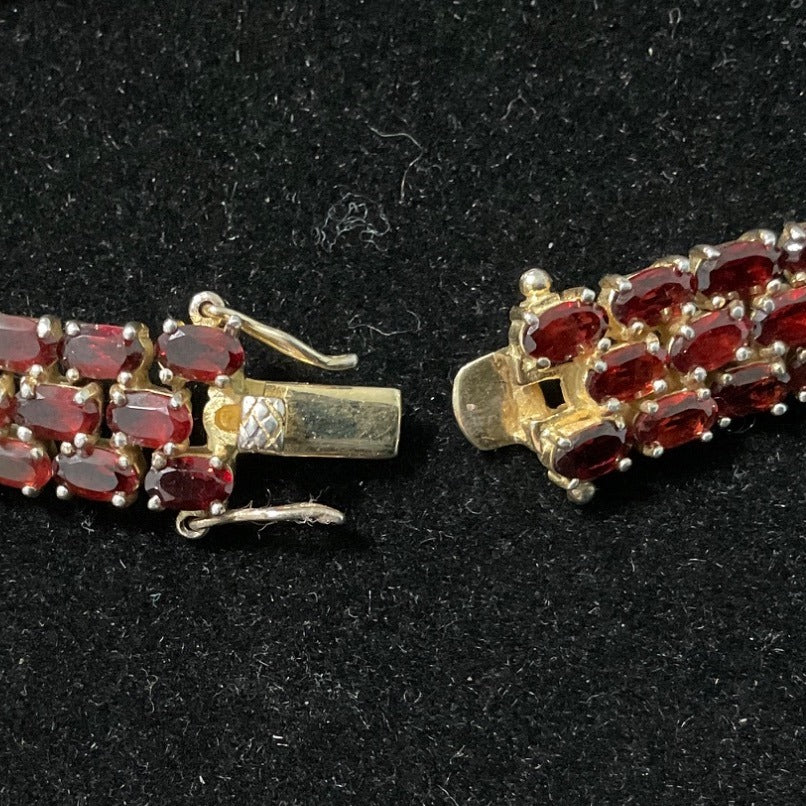 8” Garnet Triple Row Bracelet 122 Oval Faceted Gemstones Pomegranate-Seed-Red SEI Gold-Over Sterling Silver 925 3mm x 2 mm (approximately)