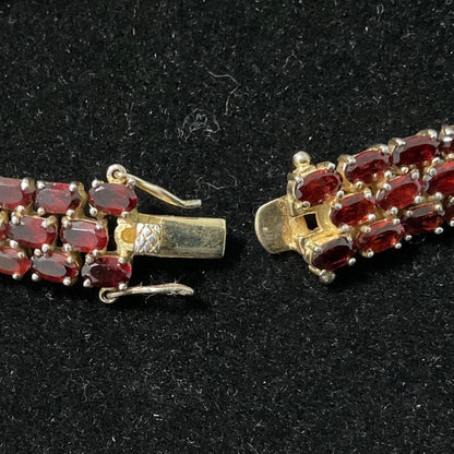 8” Garnet Triple Row Bracelet 122 Oval Faceted Gemstones Pomegranate-Seed-Red SEI Gold-Over Sterling Silver 925 3mm x 2 mm (approximately)