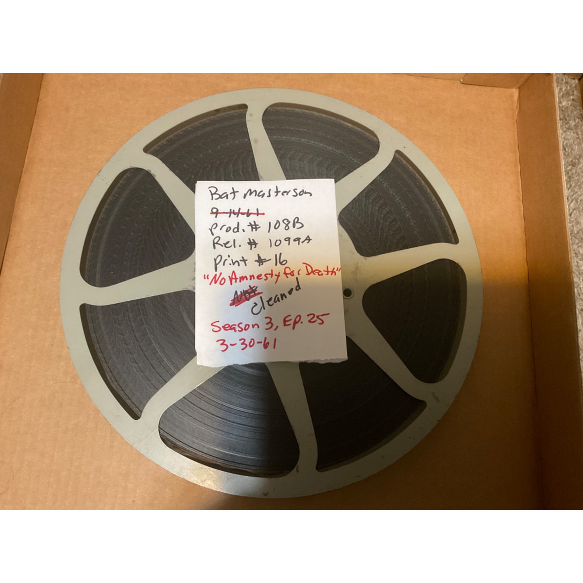16mm Film Bat Masterson No Amnesty for Death Season 3 Episode 25 03-30-61 Production 108B Release 1099A Print 16 12.25" Reel Vintage