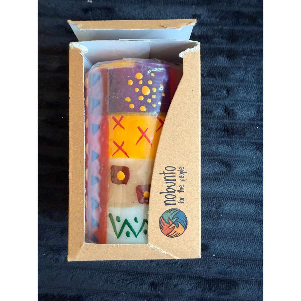 Hand-Painted Nobunto Indabuk Candle 4.5" Fair-Trade Pillar Gift Box South Africa Vibrant Unique Multicolor Art Handmade Ethical Decor