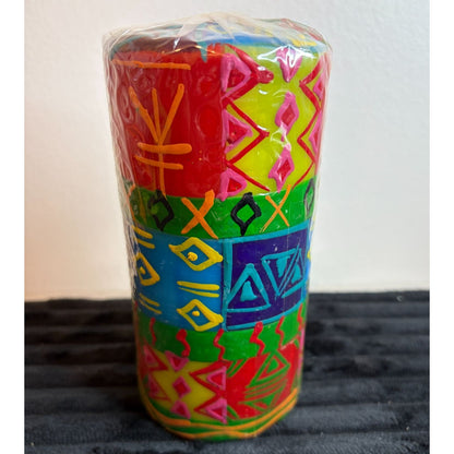 Bright Tribal Nobunto Shahida Handmade & Fair-Trade South African Candle Vibrant Colors & Unique Art Piece 6" Pillar Design