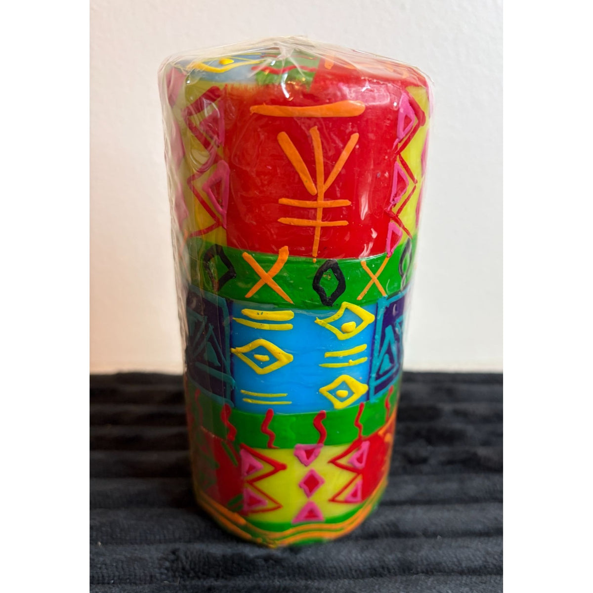 Bright Tribal Nobunto Shahida Handmade & Fair-Trade South African Candle Vibrant Colors & Unique Art Piece 6" Pillar Design