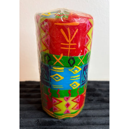 Bright Tribal Nobunto Shahida Handmade & Fair-Trade South African Candle Vibrant Colors & Unique Art Piece 6" Pillar Design