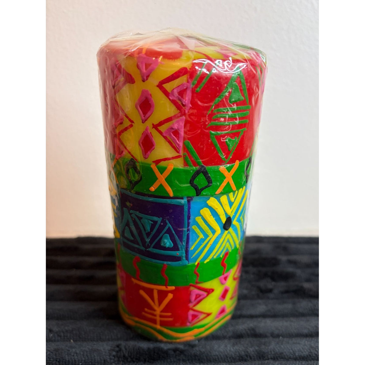 Bright Tribal Nobunto Shahida Handmade & Fair-Trade South African Candle Vibrant Colors & Unique Art Piece 6" Pillar Design