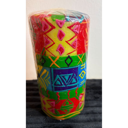 Bright Tribal Nobunto Shahida Handmade & Fair-Trade South African Candle Vibrant Colors & Unique Art Piece 6" Pillar Design