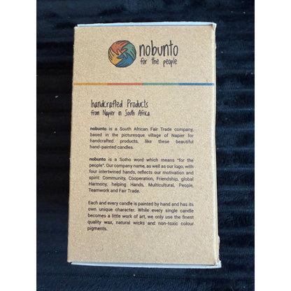 Nobunto Indabuk Hand-Painted Fair Trade South African Candle In Gift Box - Unique 4.5” Paraffin Wax Pillar Colorful Patterns & Non-Toxic