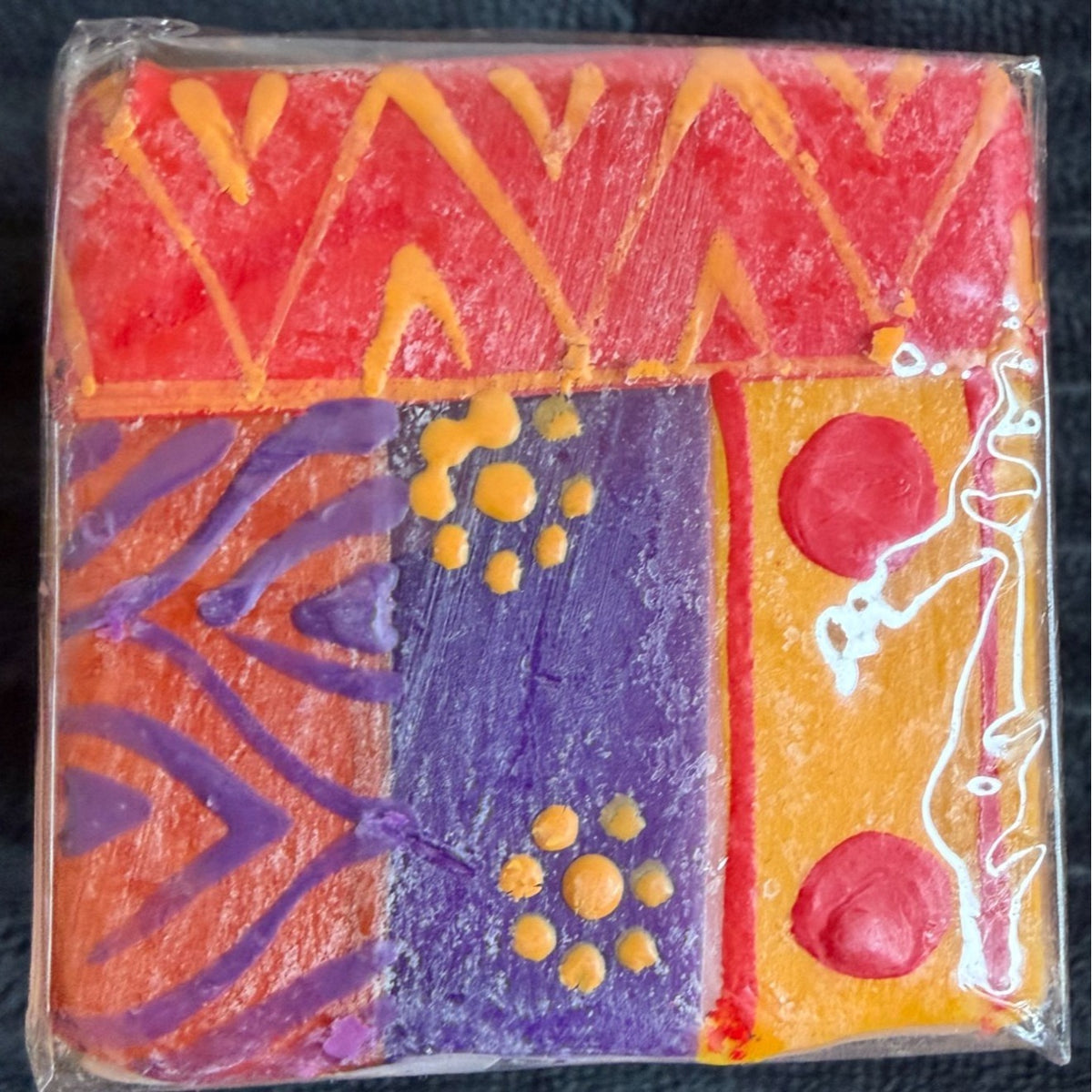 Handmade Fair-Trade Nobunto Indabuko Square Candle 2.25-Inch Vibrant South Africa Colors Red Yellow Purple Unique Artistry Pieces
