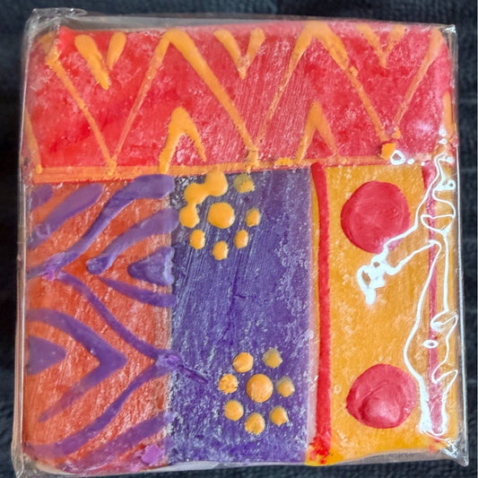 Handmade Fair-Trade Nobunto Indabuko Square Candle 2.25-Inch Vibrant South Africa Colors Red Yellow Purple Unique Artistry Pieces
