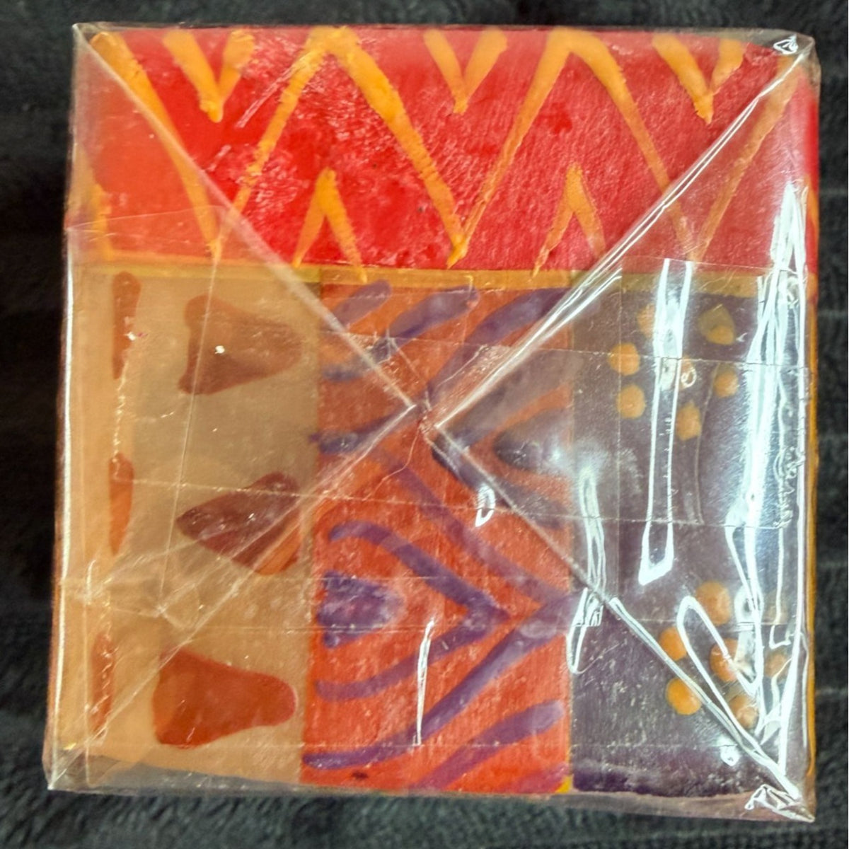 Handmade Fair-Trade Nobunto Indabuko Square Candle 2.25-Inch Vibrant South Africa Colors Red Yellow Purple Unique Artistry Pieces