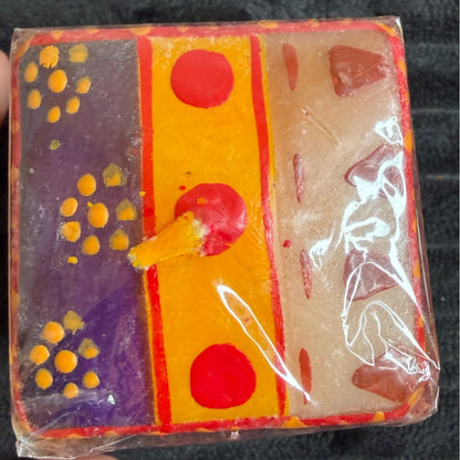 Handmade Fair-Trade Nobunto Indabuko Square Candle 2.25-Inch Vibrant South Africa Colors Red Yellow Purple Unique Artistry Pieces