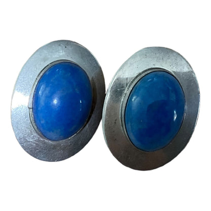 Pierced Earrings Lapis Lazuli JJ Sterling Silver Johnny Johnson Navajo Native American Vintage