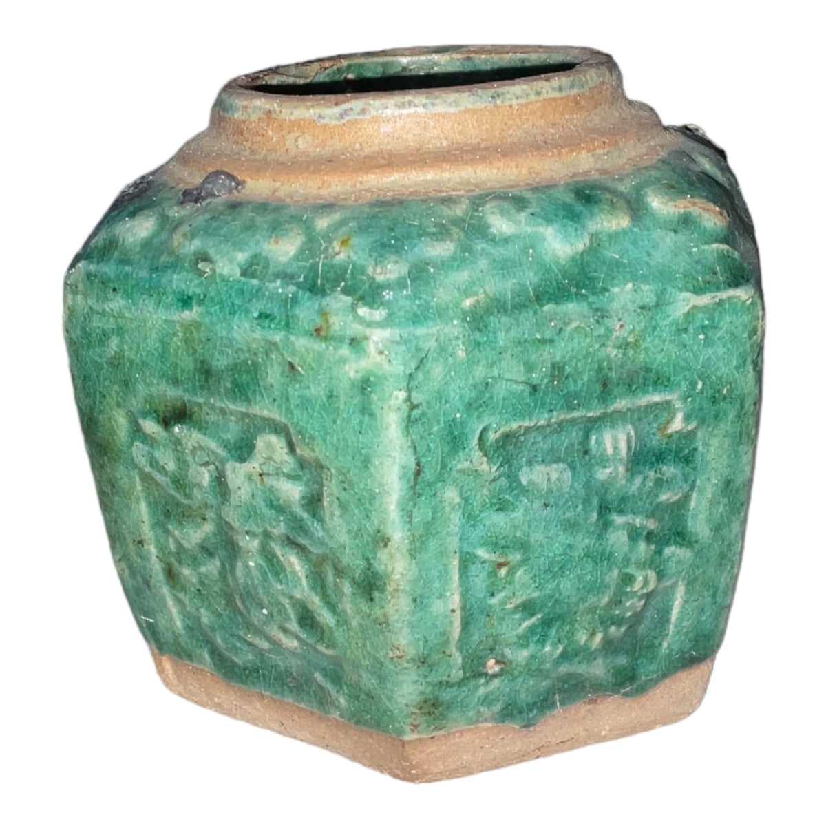 Vintage Green Hexagonal Floral Ceramic Vase