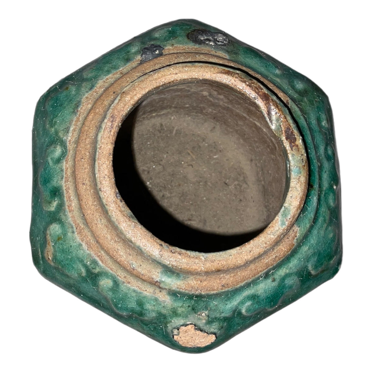 Vintage Green Hexagonal Floral Ceramic Vase