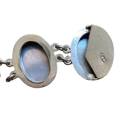 Victorian 800 Silver Shell Cameo Necklace and Bracelet Set With Mother Of Pearl MOP
