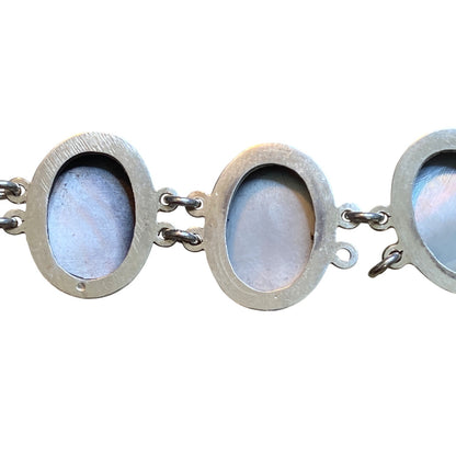 Victorian 800 Silver Shell Cameo Necklace and Bracelet Set With Mother Of Pearl MOP