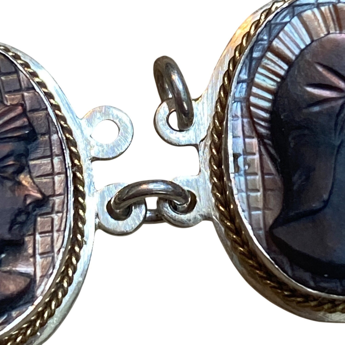 Victorian 800 Silver Shell Cameo Necklace and Bracelet Set With Mother Of Pearl MOP