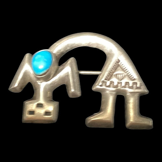 Rainbow God Yei Brooch Turquoise Sterling Silver Felix Joe Navajo Native American