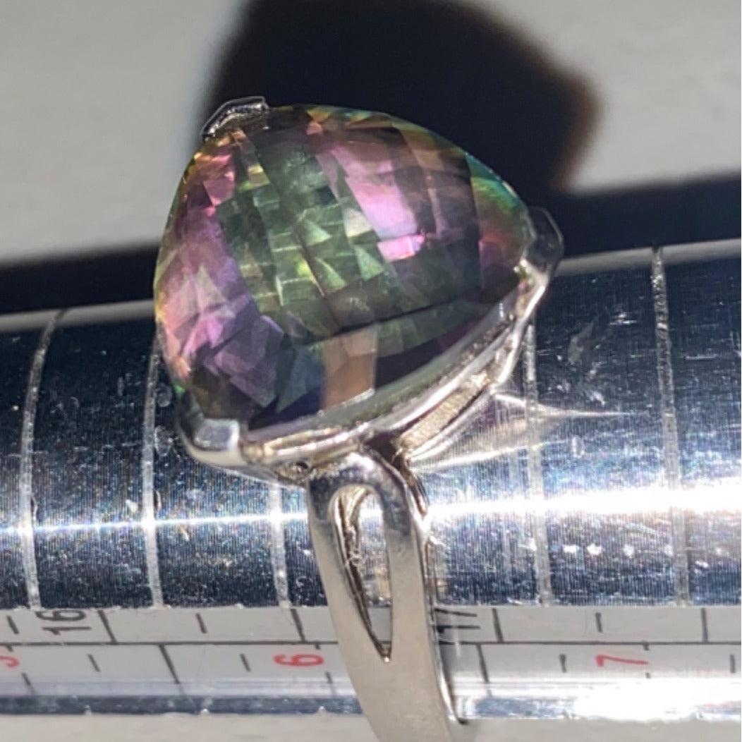 Spinel Trillion Cut Ring Size 6.5 6.91 ct. 14mm Faceted Triangle Sterling Silver Stamped JH 925 Stone Tested