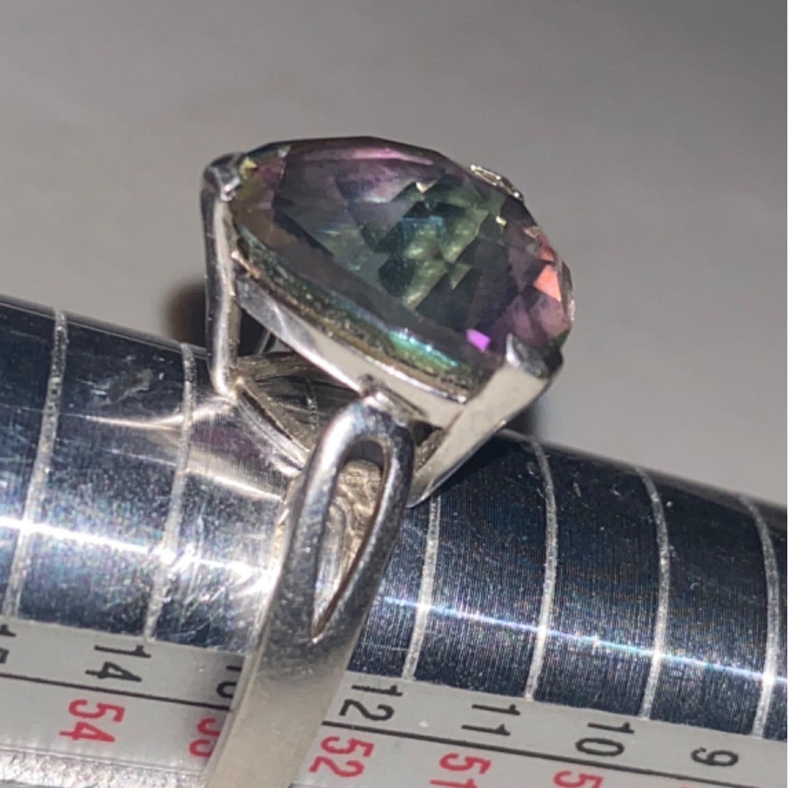 Spinel Trillion Cut Ring Size 6.5 6.91 ct. 14mm Faceted Triangle Sterling Silver Stamped JH 925 Stone Tested
