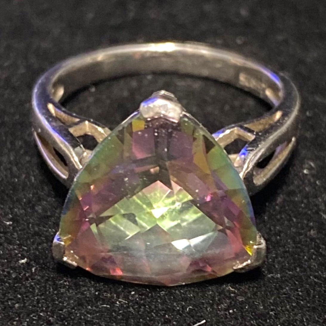 Spinel Trillion Cut Ring Size 6.5 6.91 ct. 14mm Faceted Triangle Sterling Silver Stamped JH 925 Stone Tested