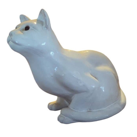 Vintage Earth Needs Ltd White Ceramic Sitting Cat Figurine 12.5" Handmade Decorative Sculpture