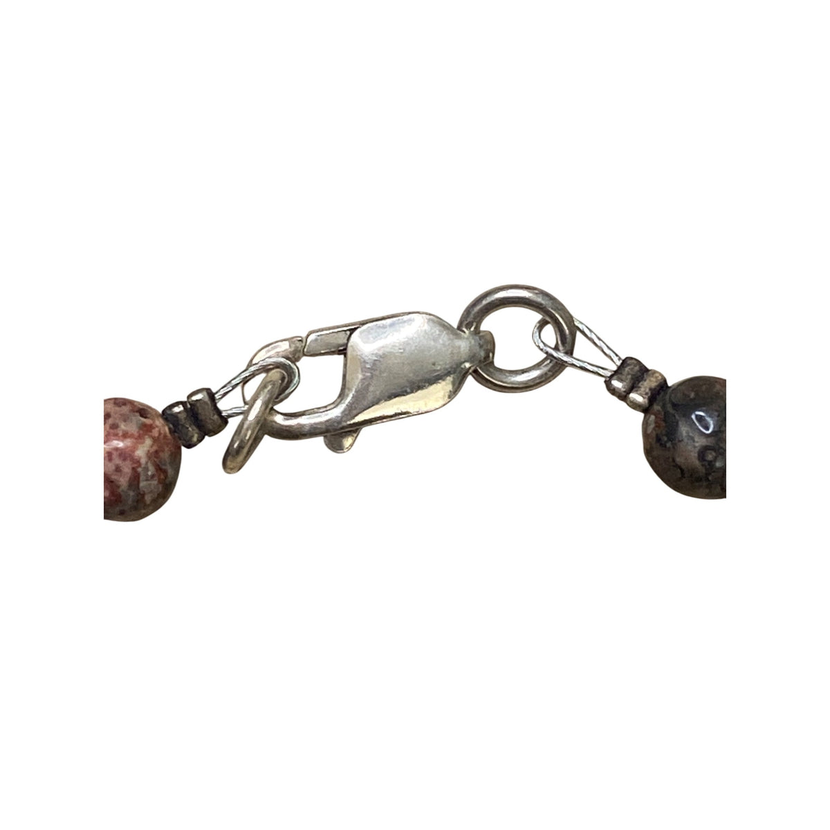 Red Jasper & Rhyolite Beaded Necklace With Silver Clasp