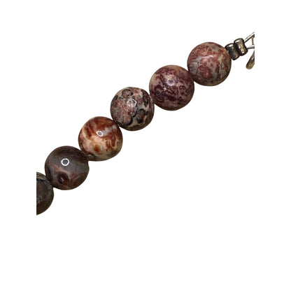 Red Jasper & Rhyolite Beaded Necklace With Silver Clasp