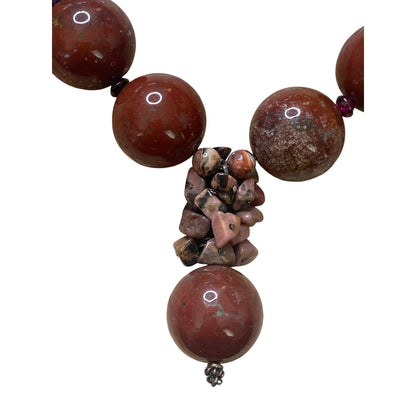 Red Jasper & Rhyolite Beaded Necklace With Silver Clasp
