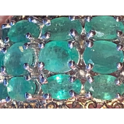 Ring Emerald Size 8 18 Stones 9.366 Carats Sterling Silver 925 Gold Accent