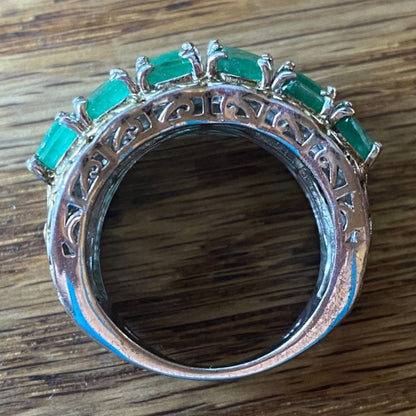 Ring Emerald Size 8 18 Stones 9.366 Carats Sterling Silver 925 Gold Accent