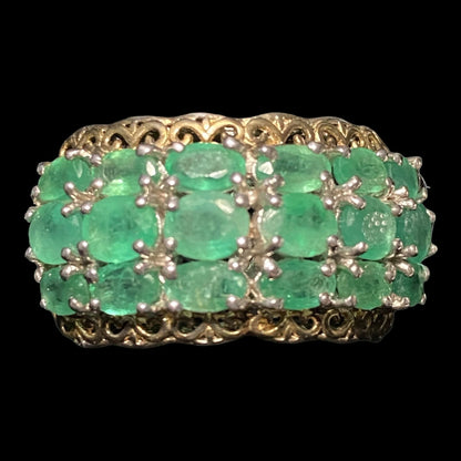 Ring Emerald Size 8 18 Stones 9.366 Carats Sterling Silver 925 Gold Accent