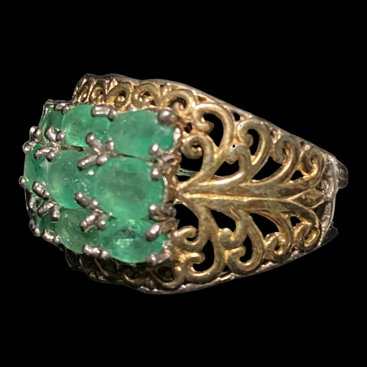 Ring Emerald Size 8 18 Stones 9.366 Carats Sterling Silver 925 Gold Accent