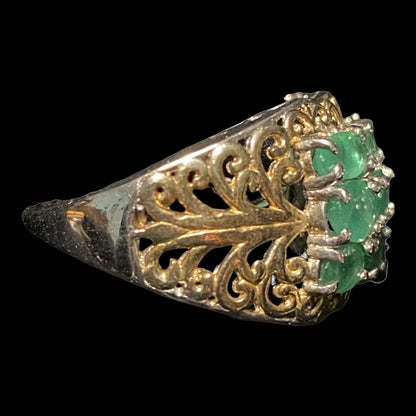 Ring Emerald Size 8 18 Stones 9.366 Carats Sterling Silver 925 Gold Accent