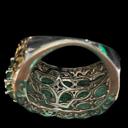 Ring Emerald Size 8 18 Stones 9.366 Carats Sterling Silver 925 Gold Accent