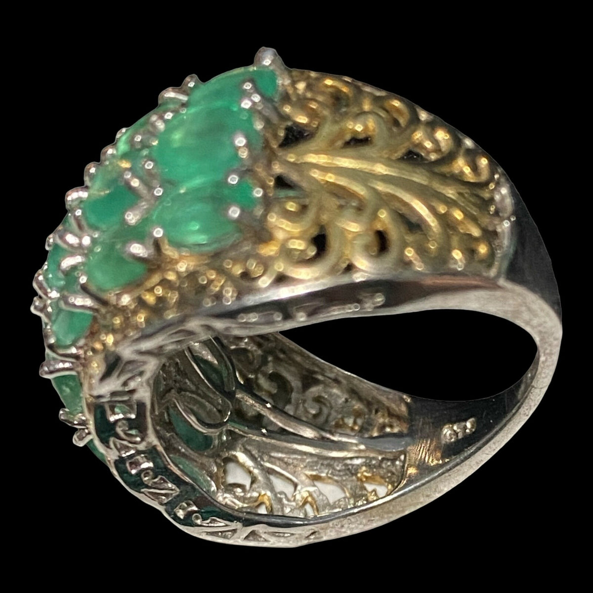 Ring Emerald Size 8 18 Stones 9.366 Carats Sterling Silver 925 Gold Accent