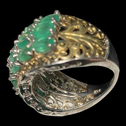 Ring Emerald Size 8 18 Stones 9.366 Carats Sterling Silver 925 Gold Accent