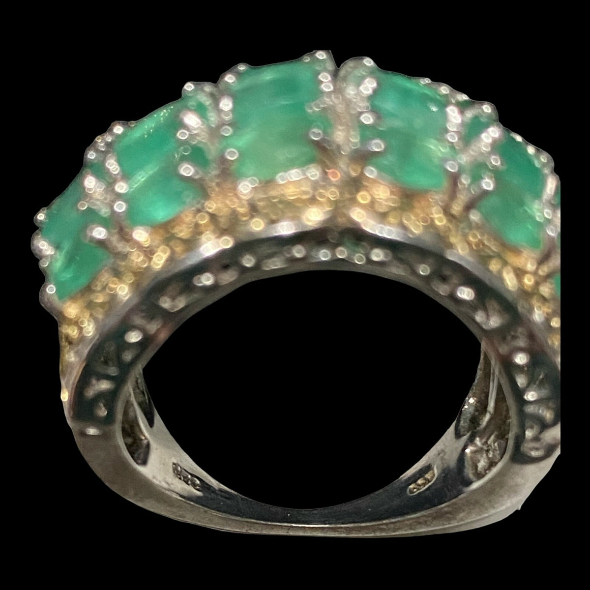 Ring Emerald Size 8 18 Stones 9.366 Carats Sterling Silver 925 Gold Accent