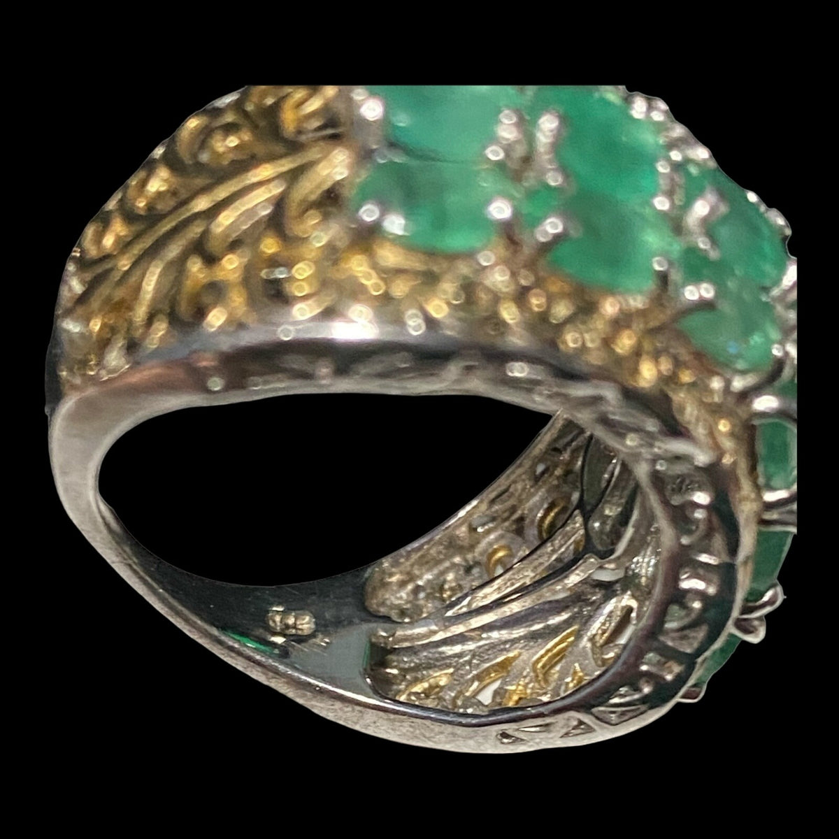 Ring Emerald Size 8 18 Stones 9.366 Carats Sterling Silver 925 Gold Accent