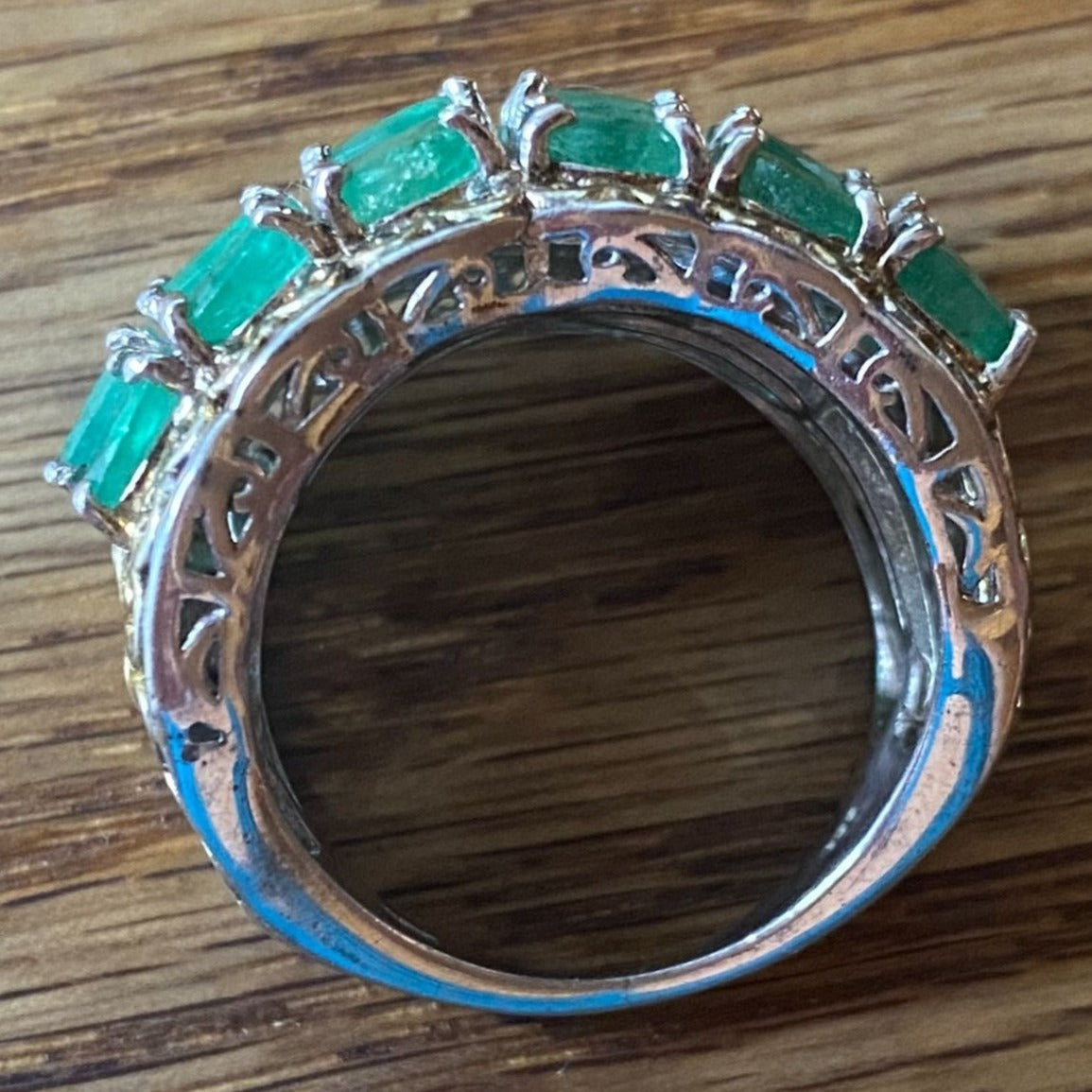 Ring Emerald Size 8 18 Stones 9.366 Carats Sterling Silver 925 Gold Accent