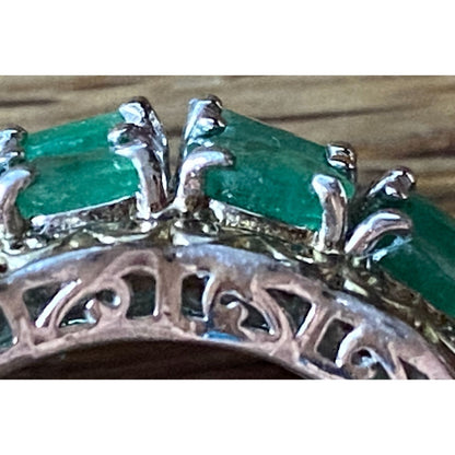 Ring Emerald Size 8 18 Stones 9.366 Carats Sterling Silver 925 Gold Accent
