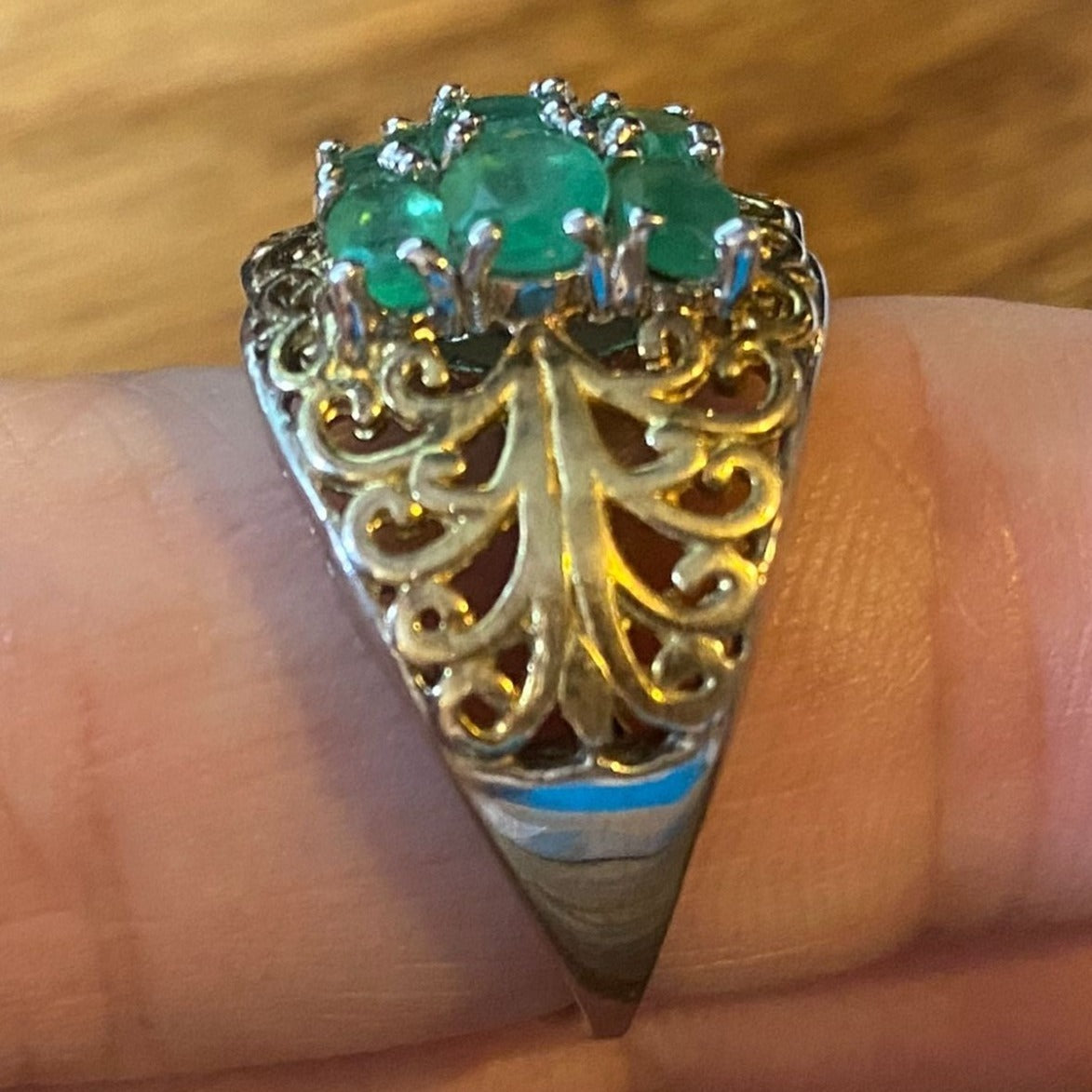 Ring Emerald Size 8 18 Stones 9.366 Carats Sterling Silver 925 Gold Accent