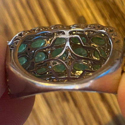 Ring Emerald Size 8 18 Stones 9.366 Carats Sterling Silver 925 Gold Accent