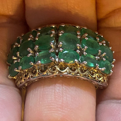 Ring Emerald Size 8 18 Stones 9.366 Carats Sterling Silver 925 Gold Accent