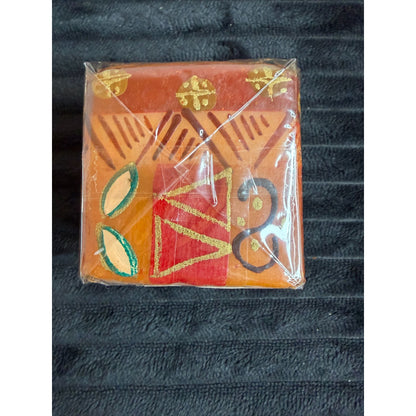 Handmade Fair-Trade Nobunto Bongazi 2.5" Square Candle African Design Red Orange Gold Unique