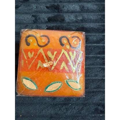 Handmade Fair-Trade Nobunto Bongazi 2.5" Square Candle African Design Red Orange Gold Unique