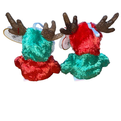 Ty Jingle Beanies 2002 Holiday Teddy Set With Antlers & Santa Hats